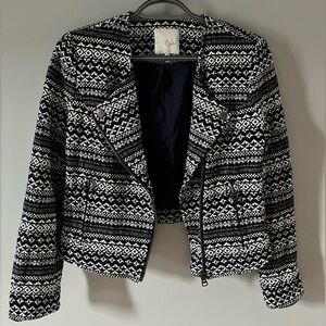 JOIE cropped patterned jacket rayon cotton blend navy, white and blue gorgeous